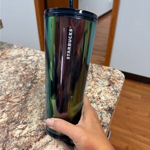 Starbucks tumbler with floral accents multi colored